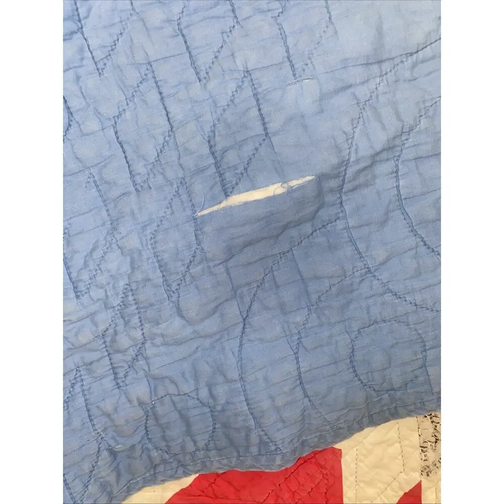 Vintage Hand Sewn Quilt LONE STAR 74”x 72” Square Flaws See Pics & Read On